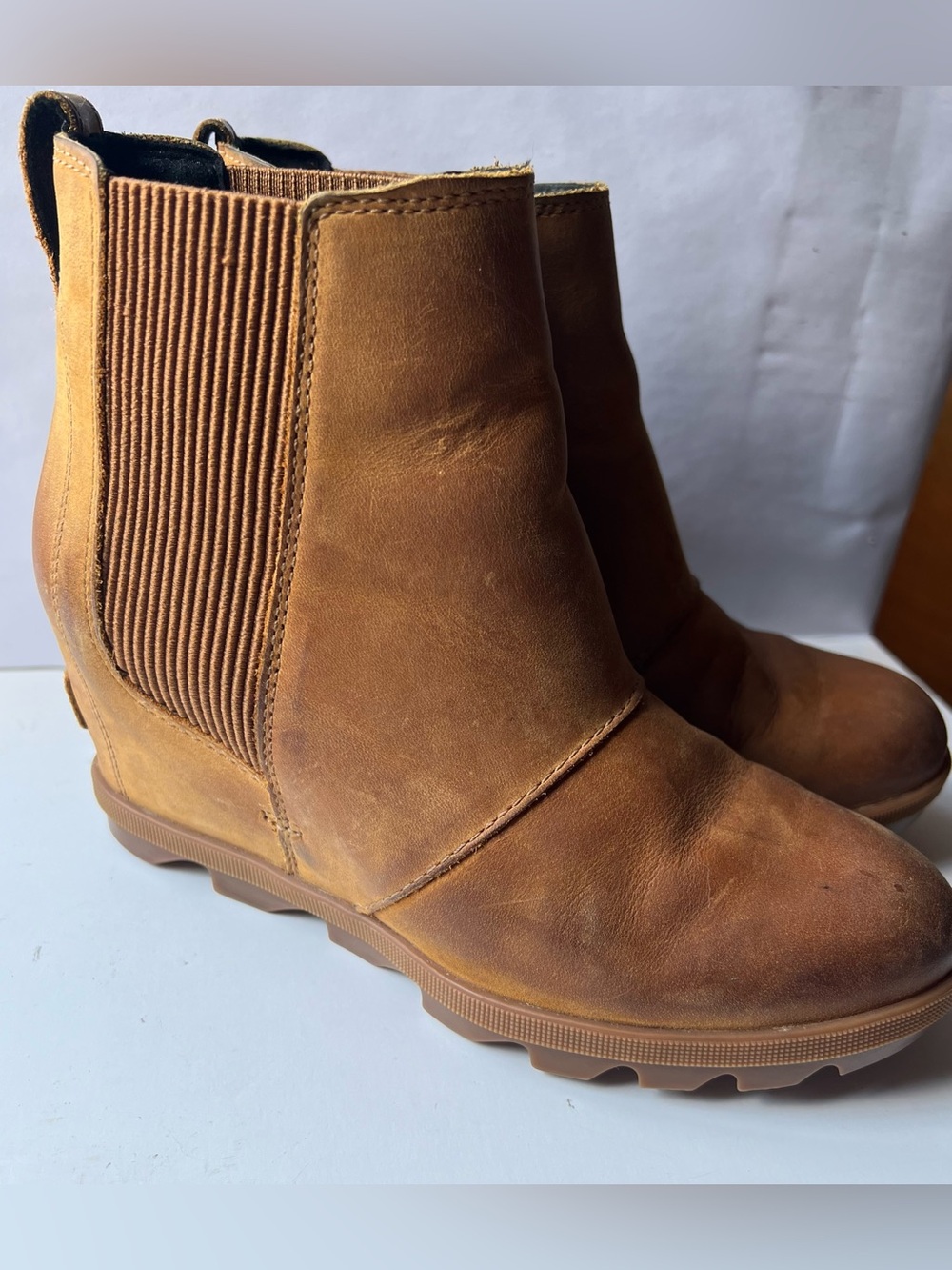 Sorel Joan Of Arctic Rhapsody Lot Black Camel Leather Chelsea Wedge Boots - 7.5 - Picture 4 of 13